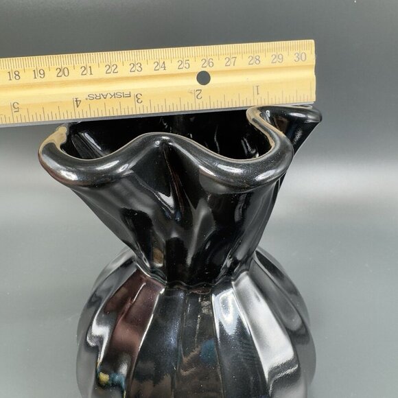 Vintage Haeger Black Paper Bag Shaped Pottery Vase Vessel Glazed Made In USA VTG - Picture 4 of 12
